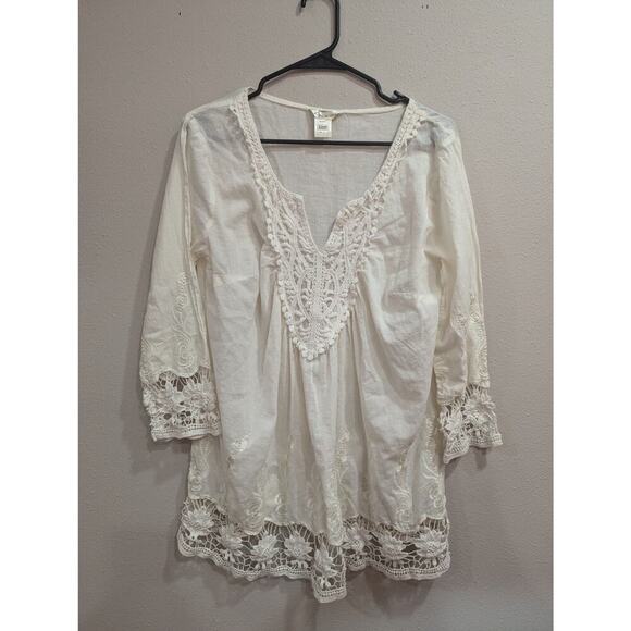 Ivory gauzy cotton peasant style blouse w/lace detailing by Lucky & Coco, XL - Picture 1 of 7